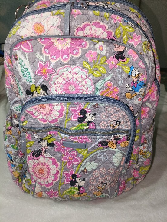 Vera Bradley Handbags - Vera Bradley Quilted Gray Disney Mickey & Friends Backpack Pink/ Green Floral